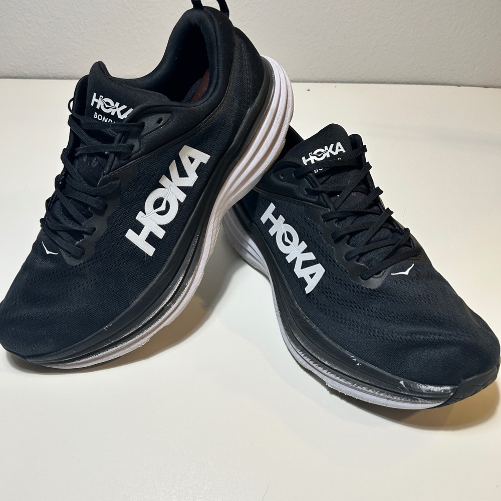 Hoka Bondi 8 X-Wide Black White Running Shoes Mens 14 4E 1127955 BWHT